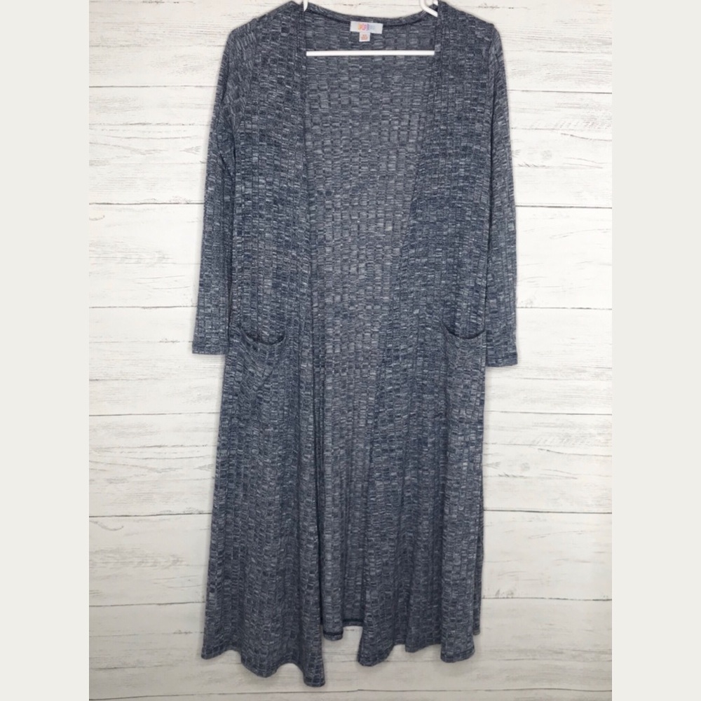 Heather Blue Ribbed Sarah Maxi Long Cardigan
